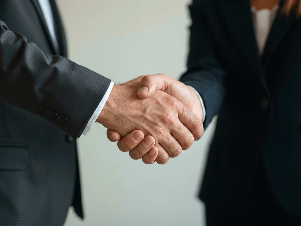 a-man-and-womans-handshaking-hands a man and a woman shaking hands